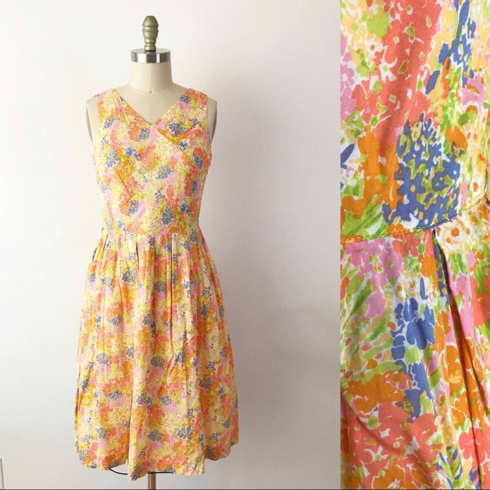 80s 90s Floral Sundress Breezy Vintage Cotton Summer